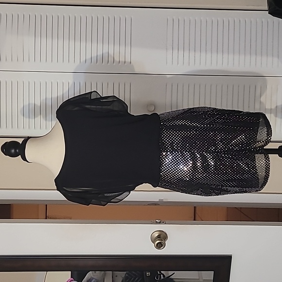 Ruby Rox dress S sheer slit sleeve black w silver - Picture 3 of 9